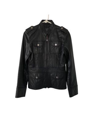 Kenneth Cole Reaction Black Leather Moto Jacket WOMENS Size Small